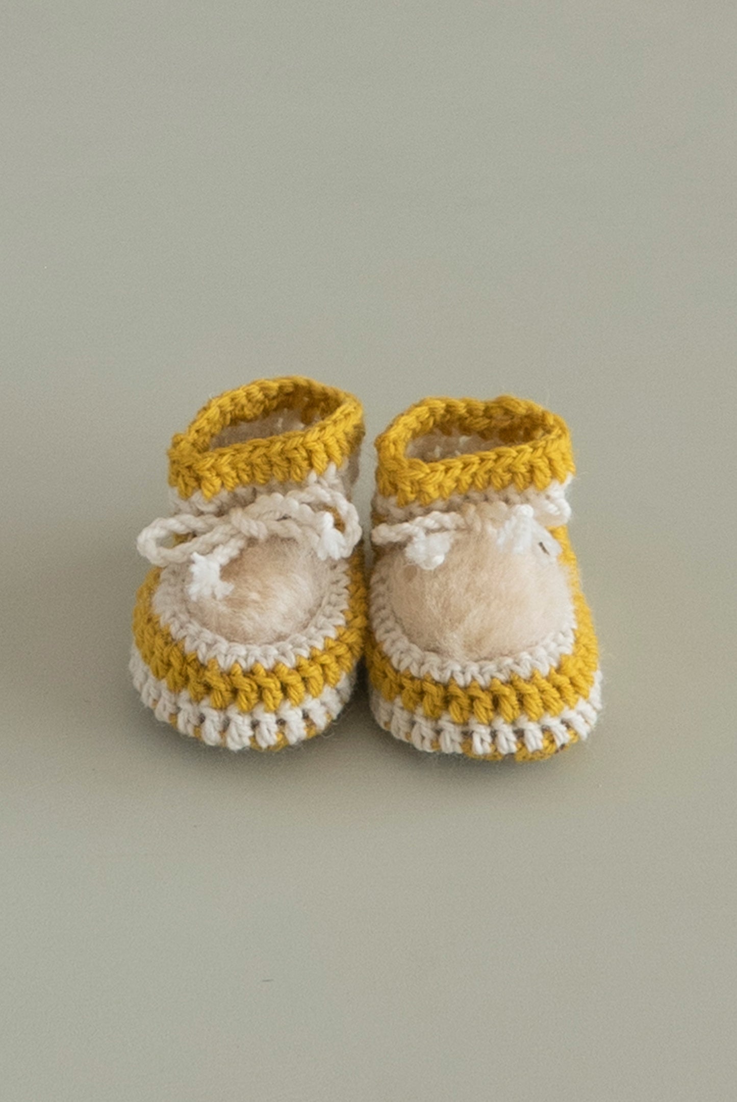 Mustard coloured fluffy sheepskin baby bootie